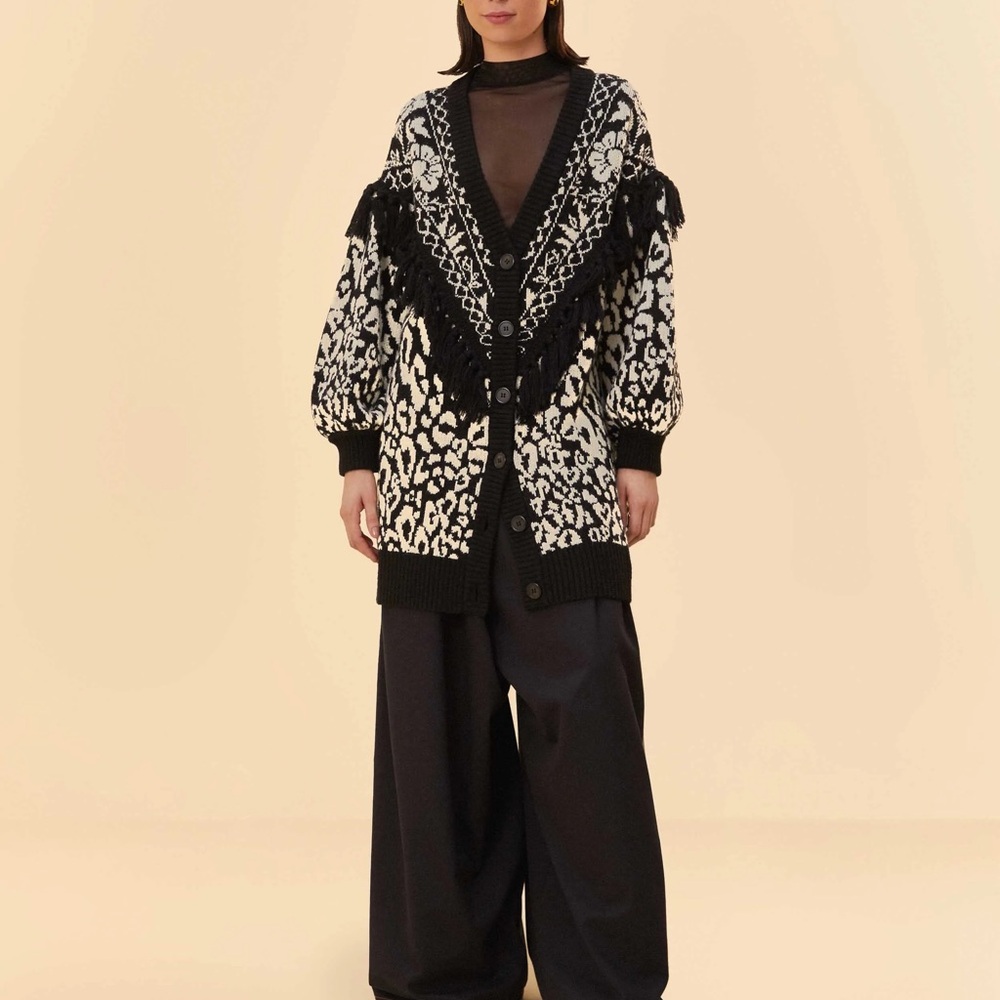 Farm Rio Pineapple Garden Jacquard Bubble Sleeve Cardigan